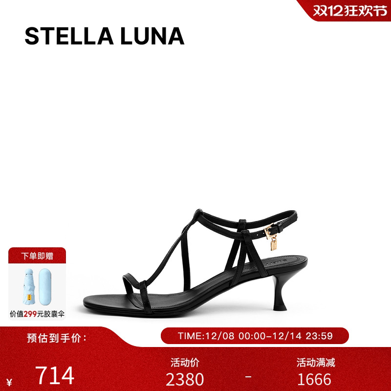 luna新款条带猫跟凉鞋