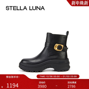 厚底金属扣饰圆头法式 STELLA 秋季 24FW新款 短靴 LUNA女鞋