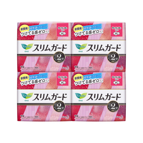 日本进口花王乐而雅护翼日用卫生巾瞬吸轻薄零触感25cm19片*4包