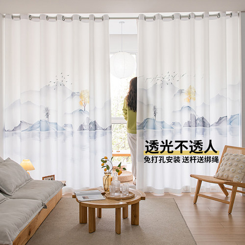 免打孔安装窗帘透光不透人中国风