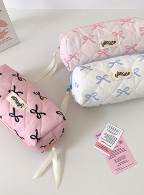 Hisocute少女蝴蝶结文具笔袋学生云朵卡通铅笔收纳袋化妆品洗漱包