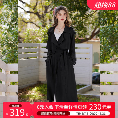 白鹿语英伦风黑色系带收腰风衣