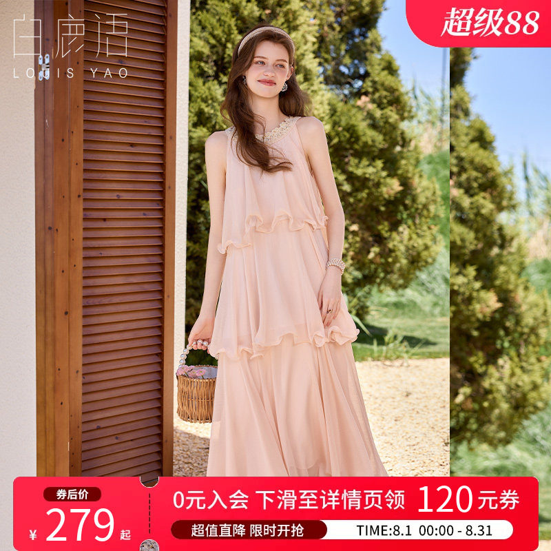 白鹿语法式度假风无袖连衣裙女