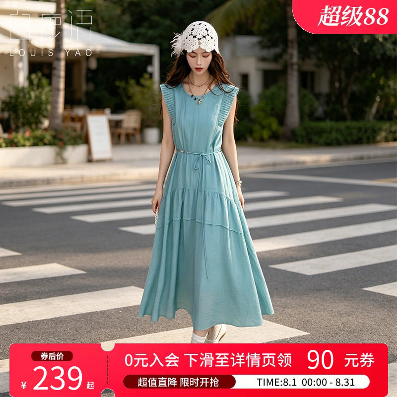 白鹿语法式简约无袖连衣裙女