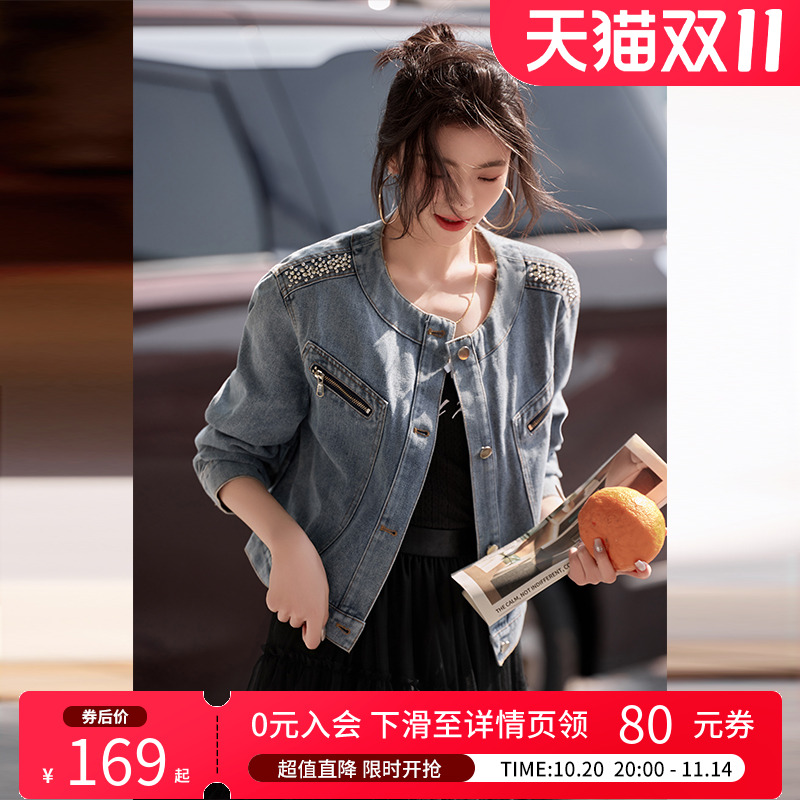 白鹿语圆领牛仔短外套女2025春款