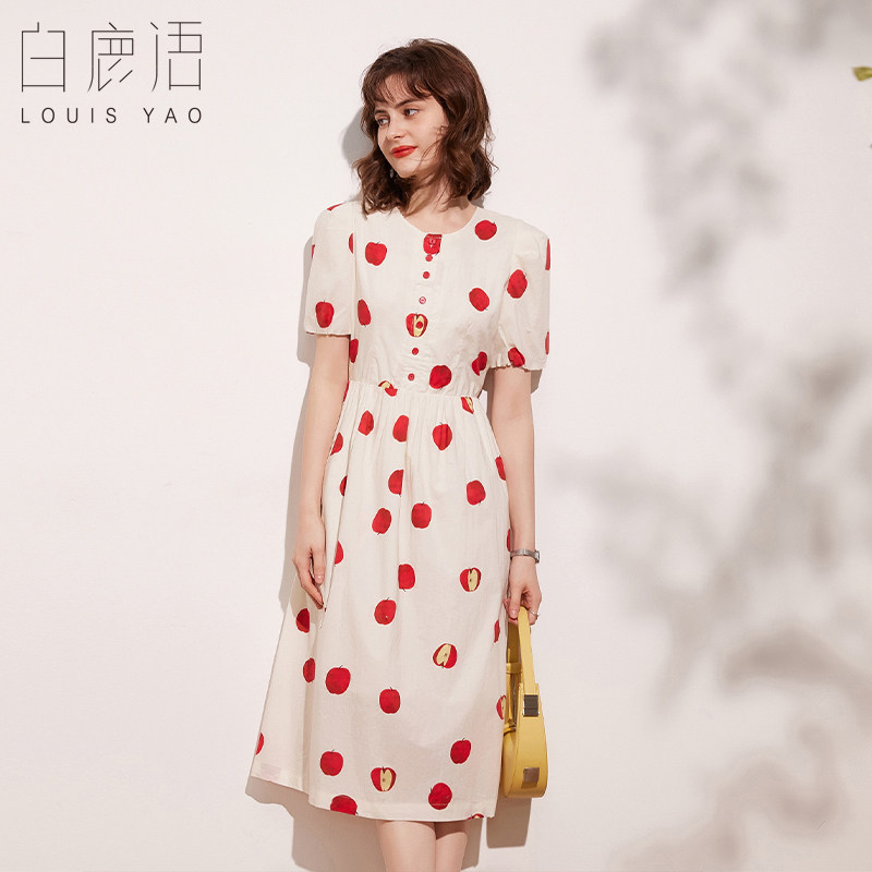 白鹿语浪漫优雅印花裙夏款设计感泡泡袖高腰显瘦圆领连衣裙,女装/女士精品,连衣裙,淘宝优惠券,粉丝福利购,淘宝优惠卷