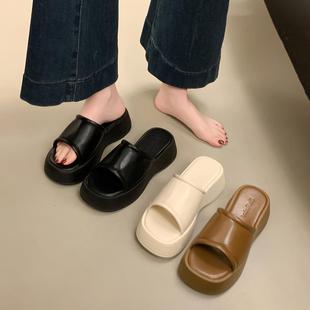增高度假沙滩凉拖鞋 厚底松糕底一字拖鞋 韩版 女夏季 子 外穿2025新款