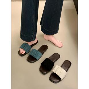 高级感平底一字拖鞋 外穿爆款 名牌法式 女夏季 凉拖ins凉鞋 沙滩女款