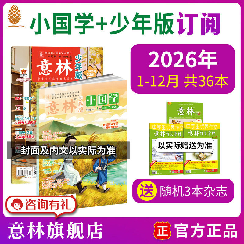意林旗舰意林少年版+小国学2026年2025全年订阅2024跨年杂志适合中小学课外阅读 国学经典古诗成语校园励志期刊