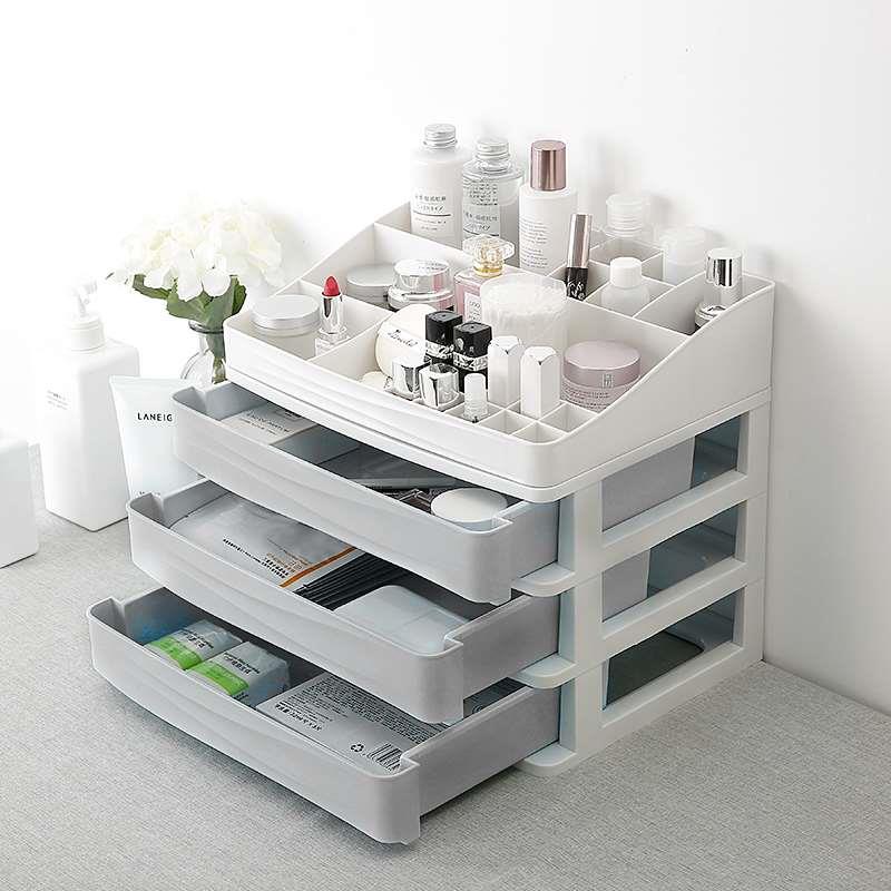 化妆品收纳盒家用桌面塑料简约公主护肤品梳妆台抽屉式口红置物架