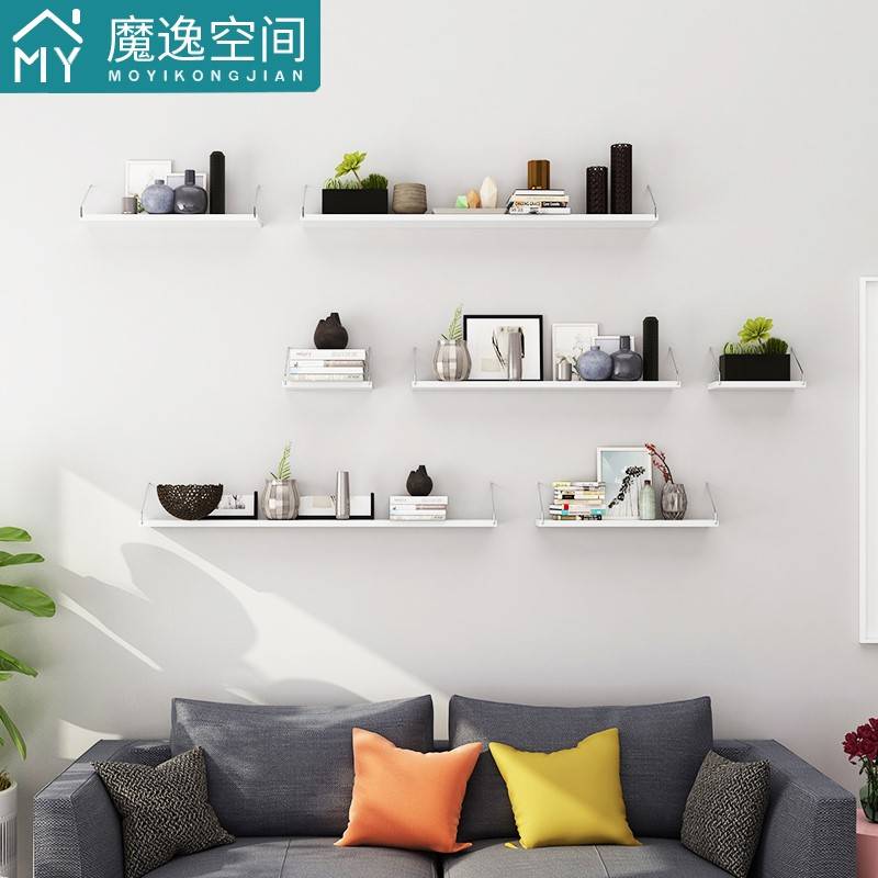 。上置物架免打孔一字隔墙板木板书架墙面机顶盒墙壁挂架电视墙装