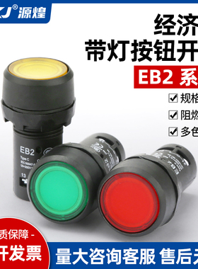 EB2F系列带灯EB2-10DN新款经济款按钮开关220V平钮开关自复位22mm