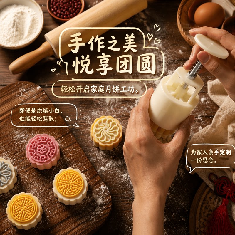 中秋新款月饼模具经典花纹50g家用手压式桃山皮冰皮月饼烘焙工具
