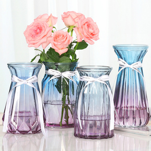 欧式 玻璃花瓶透明彩色水培植物玫瑰客厅装 四件套 饰摆件插花瓶