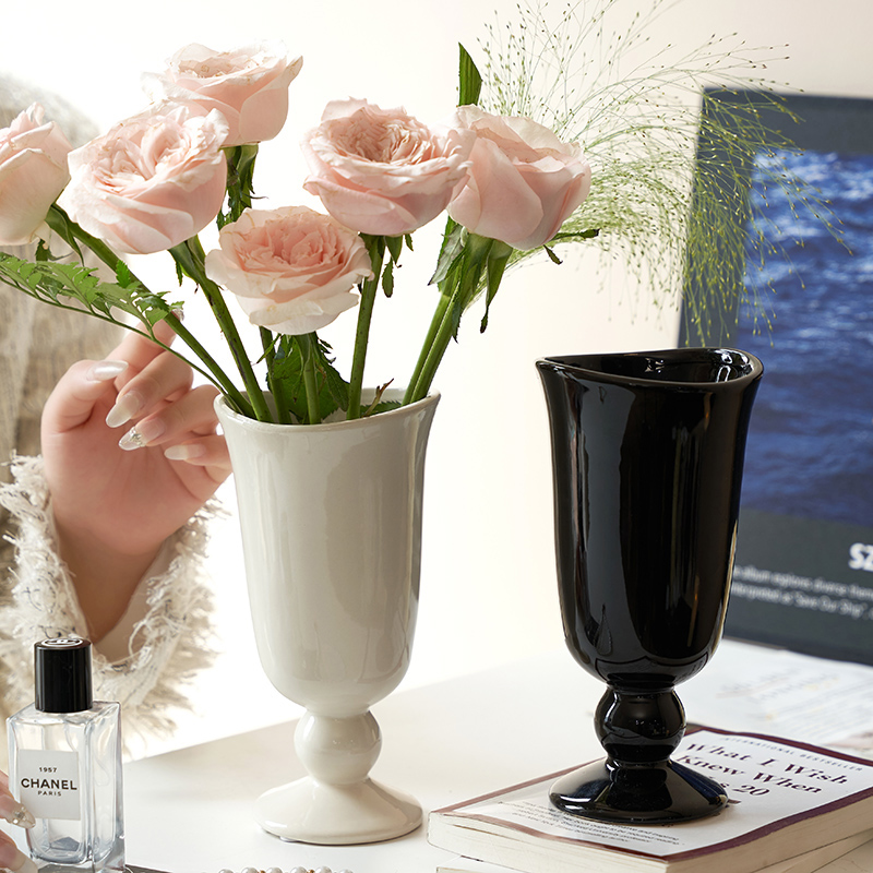 陶瓷小花瓶水养客厅摆件法式白色