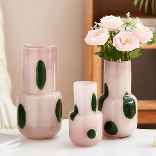 法式中古粉色花瓶摆件复古客厅酒店装饰高级感网红琉璃插花器餐桌