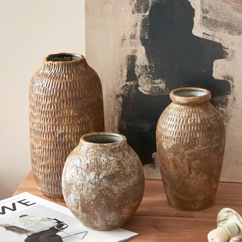 复古做旧陶瓷台面花瓶禅意侘寂风陶罐摆件干花插花水培装饰新中式,鲜花速递/花卉仿真/绿植园艺,花瓶,淘宝优惠券,粉丝福利购,淘宝优惠卷