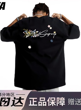 STA旗舰店美式花卉刺绣短袖男女夏季潮牌复古高街重磅纯棉情侣T恤