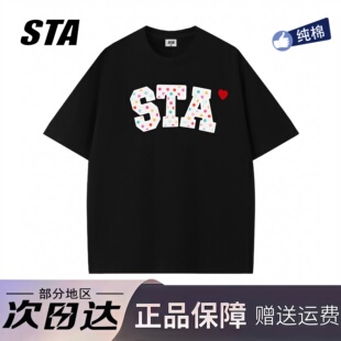 复古高街重磅纯棉情侣t恤 男女夏季 STA旗舰店美式 潮牌重磅纯棉短袖