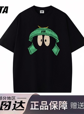 STA旗舰店美式潮牌印花短袖男女夏季街头复古重磅宽松情侣黑色T恤