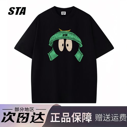 STA旗舰店美式潮牌印花短袖男女夏季街头复古重磅宽松情侣黑色T恤