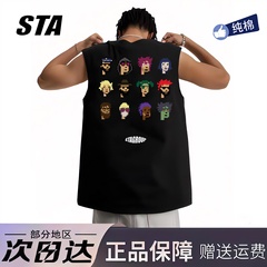 STA旗舰店马赛克公仔印花无袖背心男款夏季美式潮牌健身篮球t恤