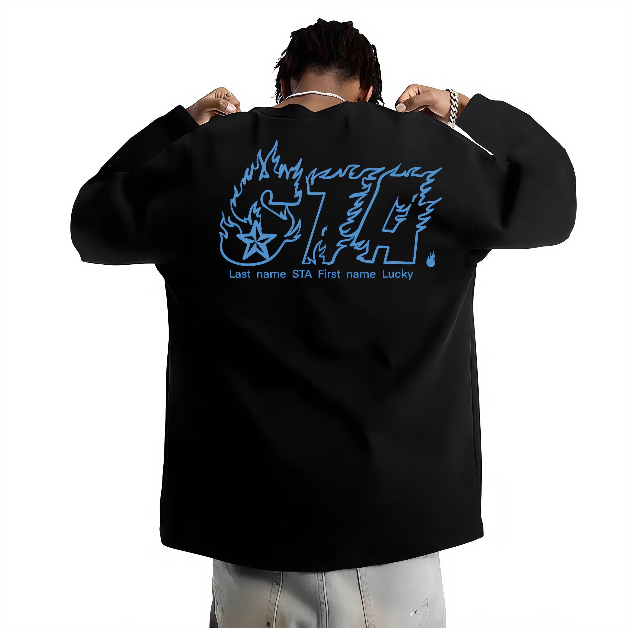 STA旗舰店火焰字母长袖T恤男女美式潮牌重磅纯棉情侣宽松休闲卫衣,男装,T恤,淘宝优惠券,粉丝福利购,淘宝优惠卷