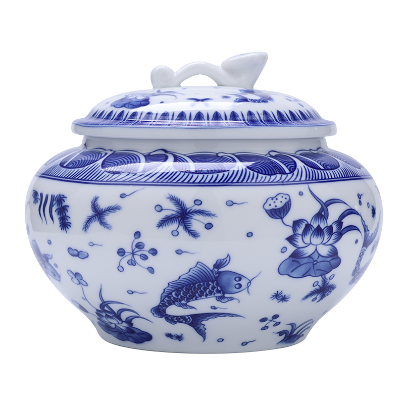 吉祥缘 复古青花如意茶叶罐中号中式密封罐一斤装储物陶瓷罐家用