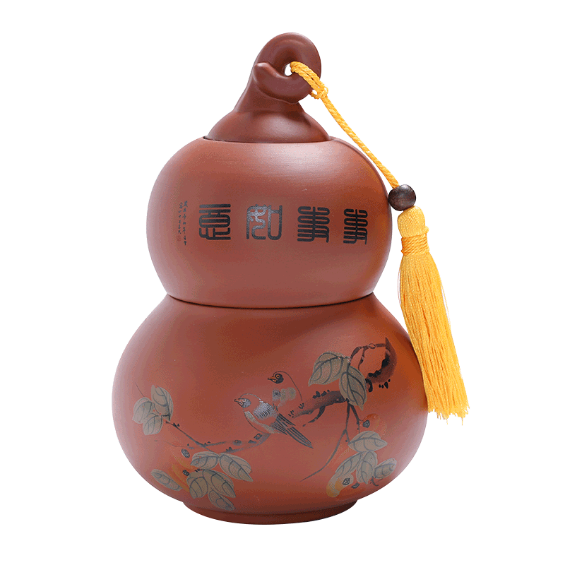 吉祥缘紫砂复古双层葫芦茶叶罐