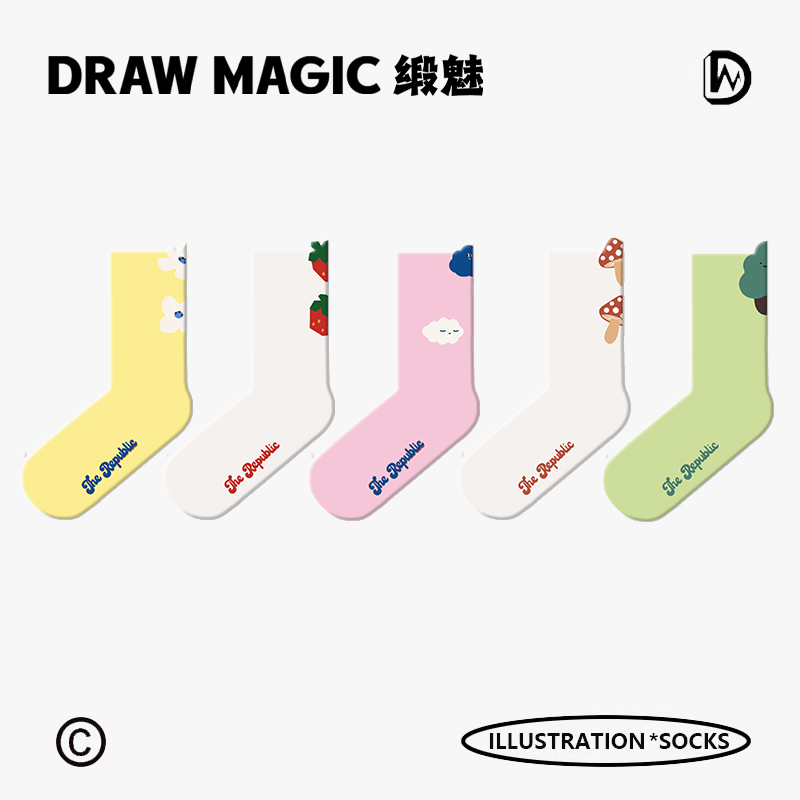 原创袜子女卡通水果中筒袜春秋ins潮流可爱韩版春秋网红款长袜棉