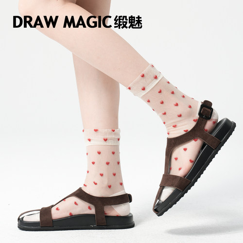 夏日时髦日系爱心透明水晶丝玻璃丝袜子女夏季薄款棉底夏天中筒袜