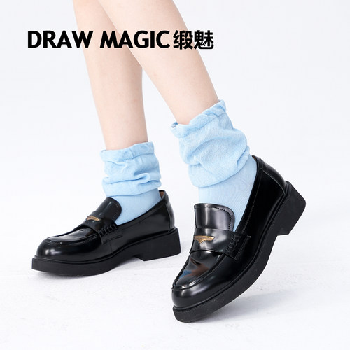 DRAWMAGIC/缎魅蓝色松口慵懒感堆堆袜子女款中筒袜春夏季长袜棉袜