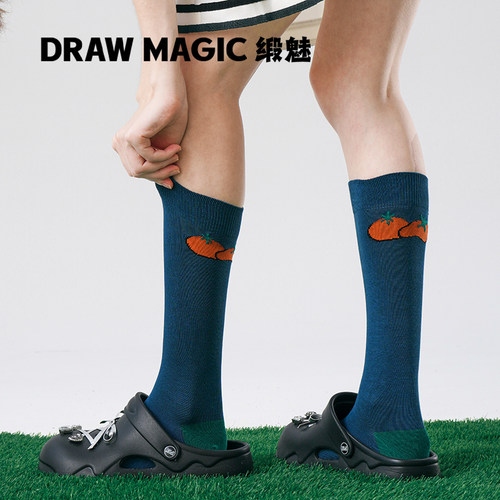 缎魅小腿袜西红柿插画袜子女潮外穿韩版袜子可爱网红款春秋长筒袜