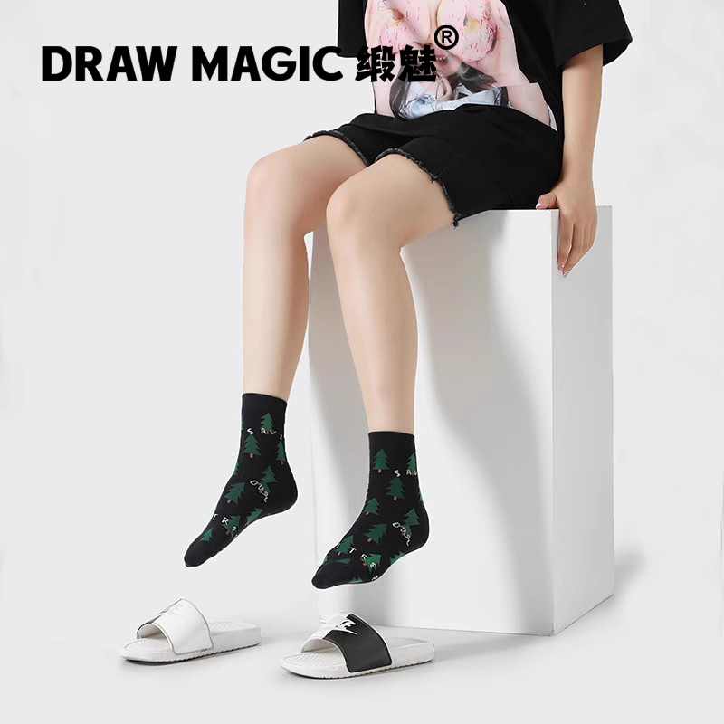 潮牌复古系袜子女ins圣诞树欧美