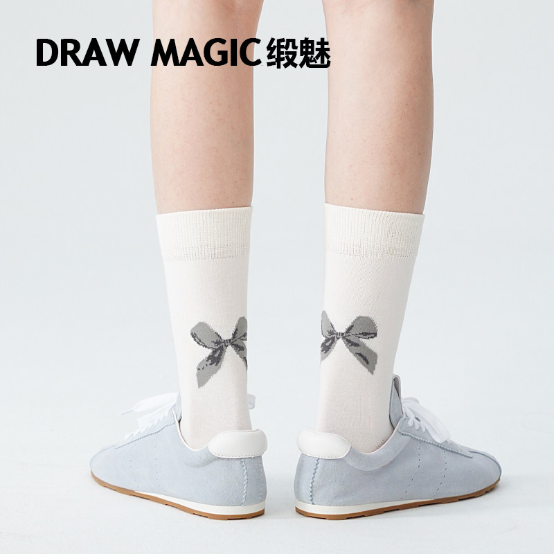 DRAWMAGIC/缎魅袜子女款春夏中筒袜ins潮蝴蝶结miu系配欧美风长袜