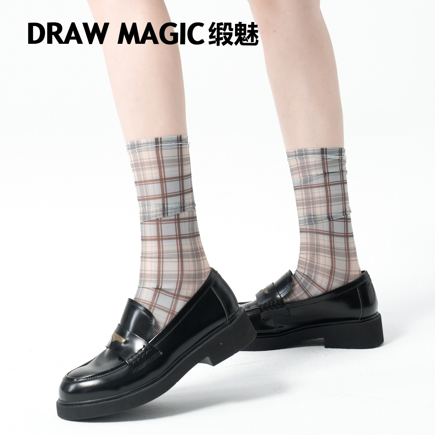 夏日时髦堆堆袜格子踩脚款袜套袜子女夏季薄款冰丝莱赛尔韩系腿套图片