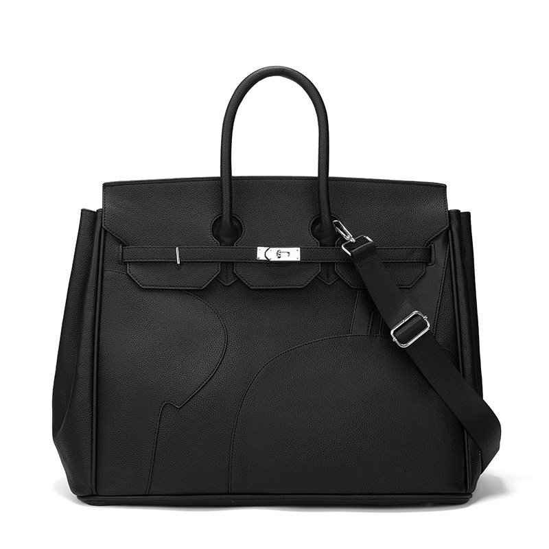 爵仕东尼潮牌高级男士黑色皮质铂金包大容量手提通勤包商务包