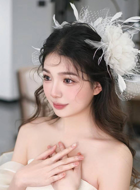 对夹绢纱羽毛仙气新娘头饰