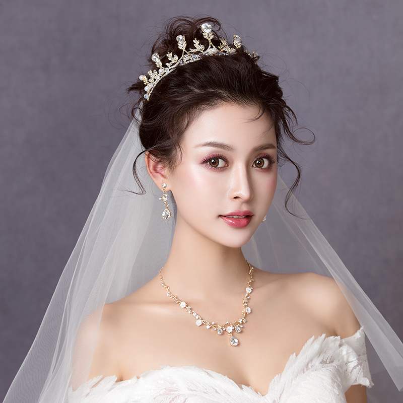 新娘皇冠头饰三件套韩式婚礼白色