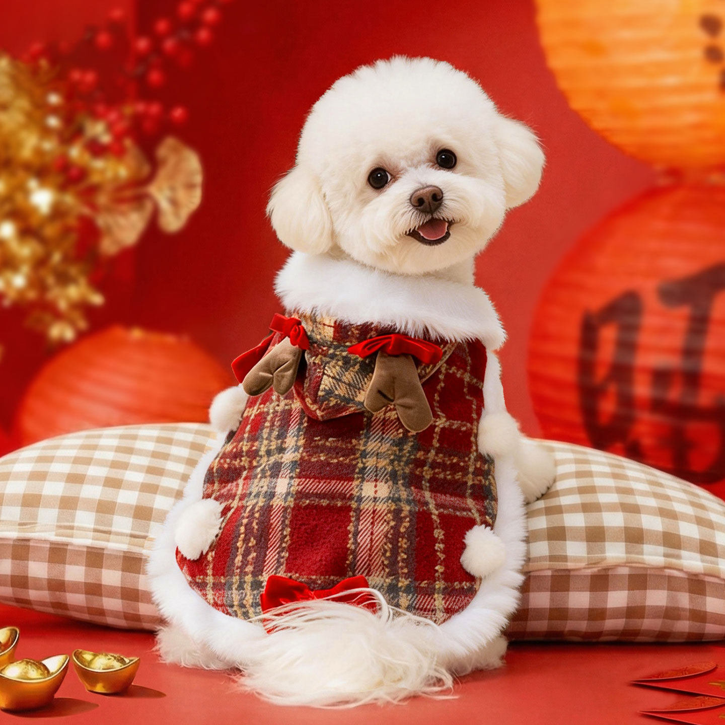 秋冬狗狗衣服格子新年牵引披风连帽绒衣小狗比熊泰迪保暖宠物服装,宠物/宠物食品及用品,狗宠物服装/雨衣,淘宝优惠券,粉丝福利购,淘宝优惠卷