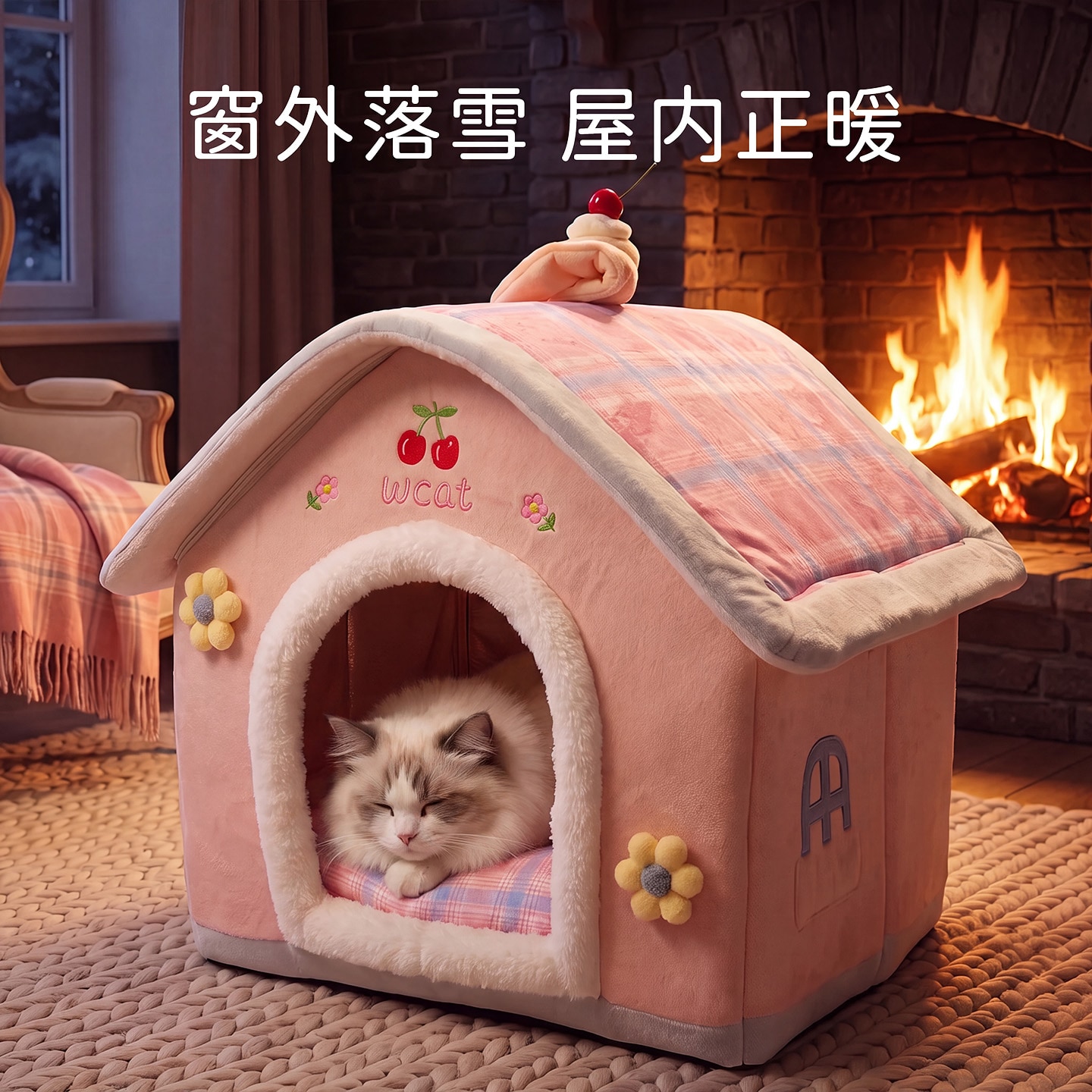 石墨烯升温猫窝四季通用猫屋房子型帐篷冬季保暖可拆洗猫床猫窝