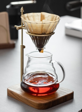 黑胡桃木黄铜手冲咖啡支架 复古V60滤杯架实木可调节滴滤手冲架