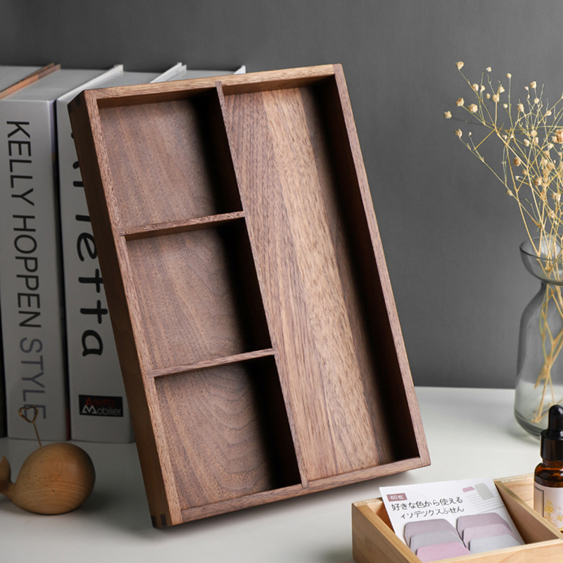 黑胡桃木玄关桌面收纳盒