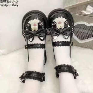 夏季jk小众配裙子女生可爱兔兔浅口女鞋软萌蕾丝平底学生小皮鞋女