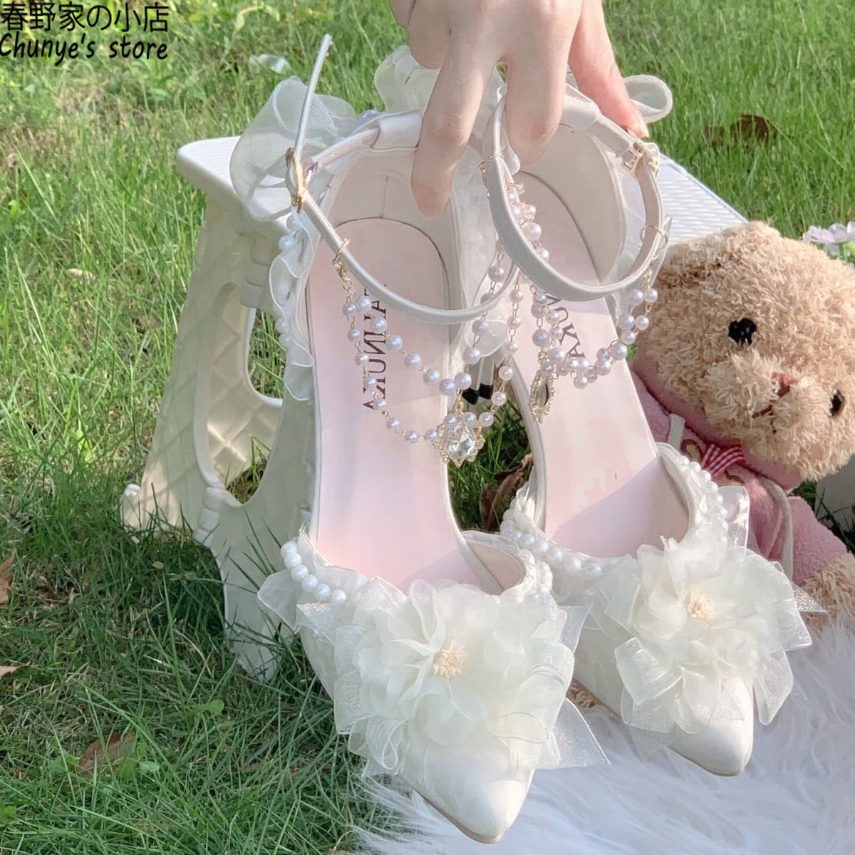 荷妹原创洛丽塔lolita高跟鞋蝴蝶结奶白芙蓉花珍珠成人礼法式婚鞋,女鞋,深口单鞋,淘宝优惠券,粉丝福利购,淘宝优惠卷