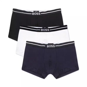 国内现货HUGO BOSS 徽标腰边拼色棉质弹力男士平角内裤三件装 504