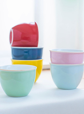 小清新青瓷喝茶茶主个人专用品茗杯功夫茶具下午花茶杯子红色平底