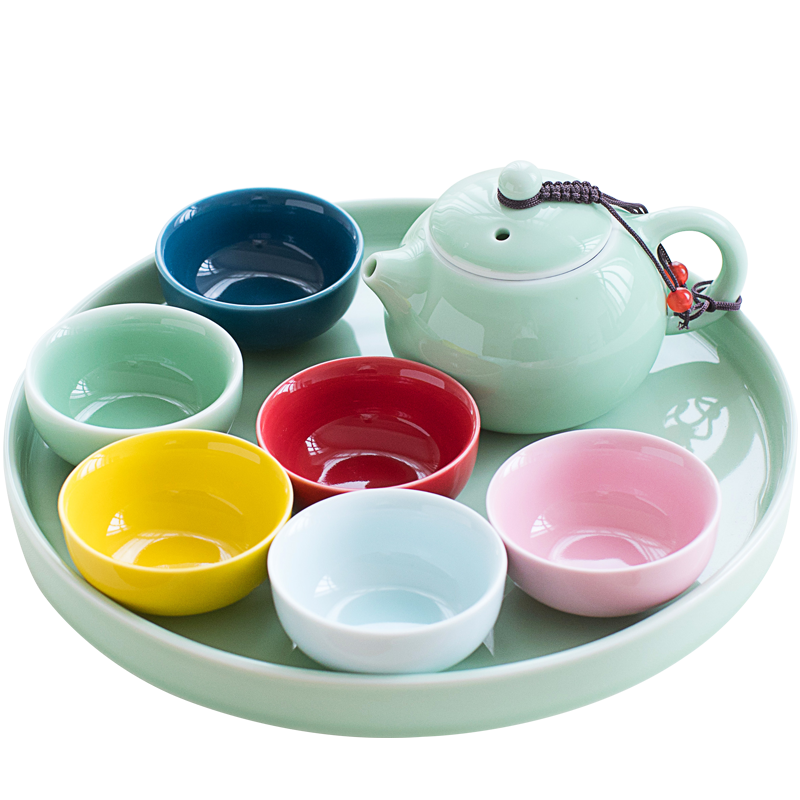 青瓷小清新彩色功夫茶具