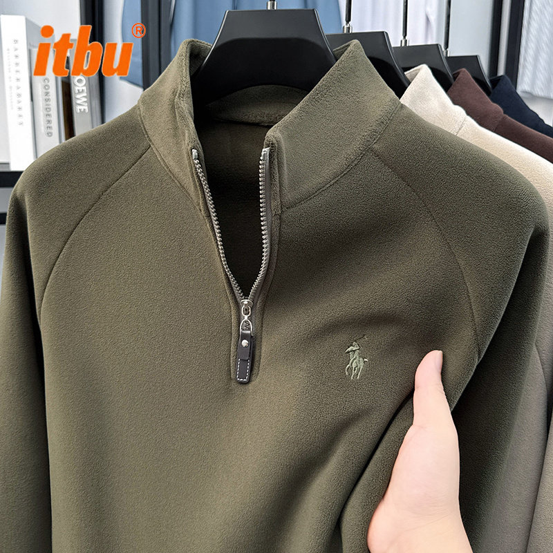 高端半拉链男卫衣男士2025新款秋冬季加绒长袖T恤德绒打底衫男款