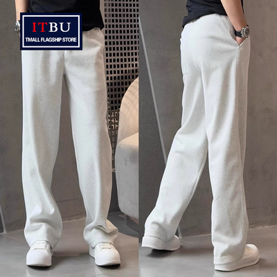 高端直筒休闲裤子男士2025新款春秋冬季加绒男裤阔腿运动卫裤男款